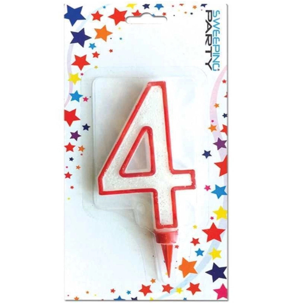 Trade Shop - Candela Gigante Glitter Numero 4 Compleanno Candelina Festa Animazione Party -