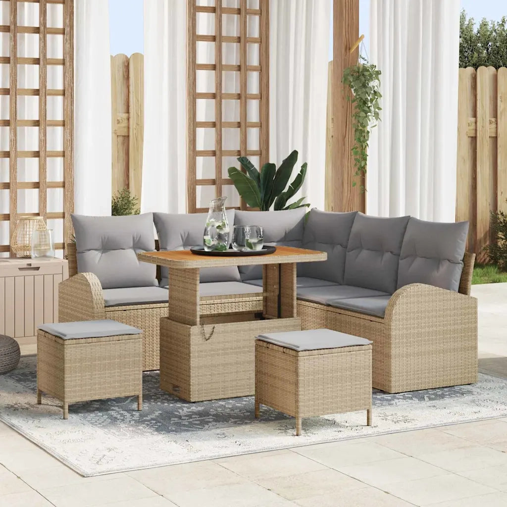 Set Divano da Giardino con cuscino 8 pcs Beige e Grigio Chiaro 3364347