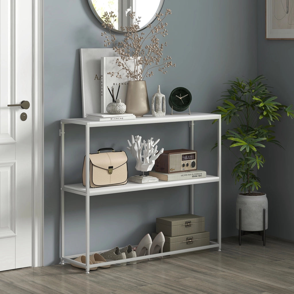 Tavolo Consolle da Ingresso ¨C zephmum ¨C Bianco, Acciaio e Truciolato, 100x30x87 cm
