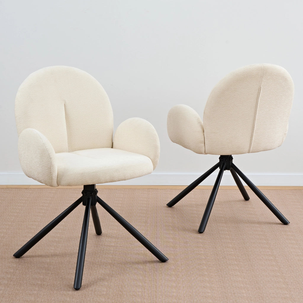 SEDIA Girevole con braccioli Set da 2 pezzi Crema Chenille e metallo