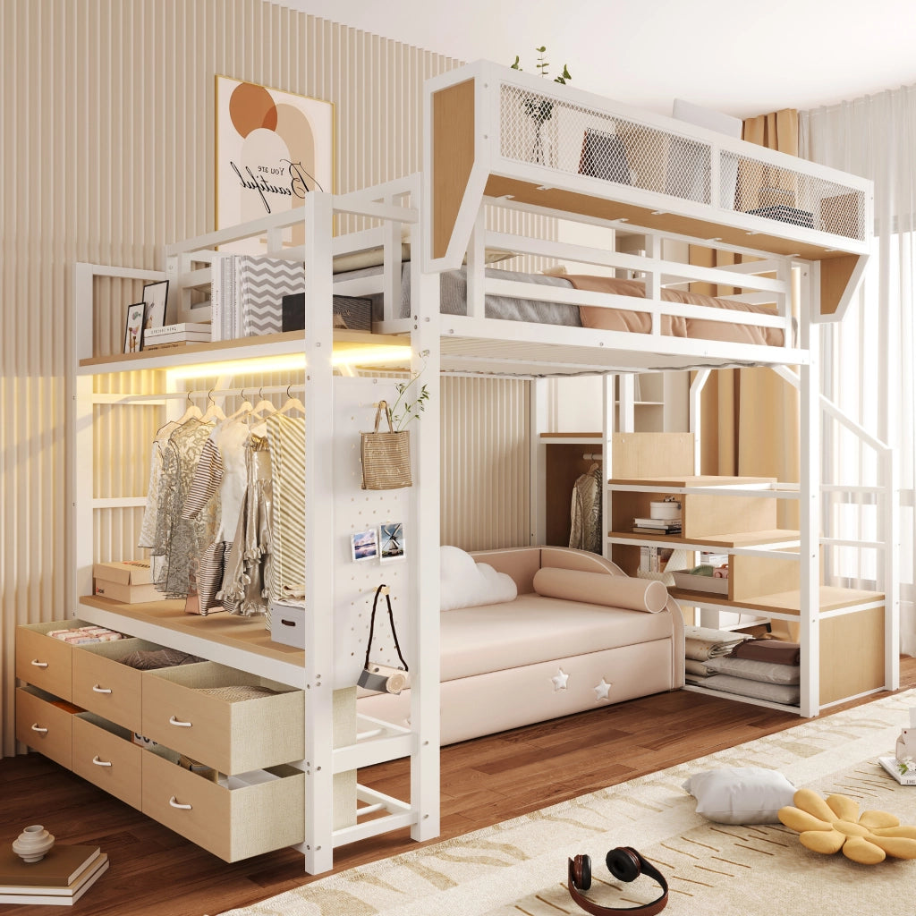 LETTO a soppalco 140x200 cm in metallo bianco, multifunzionale