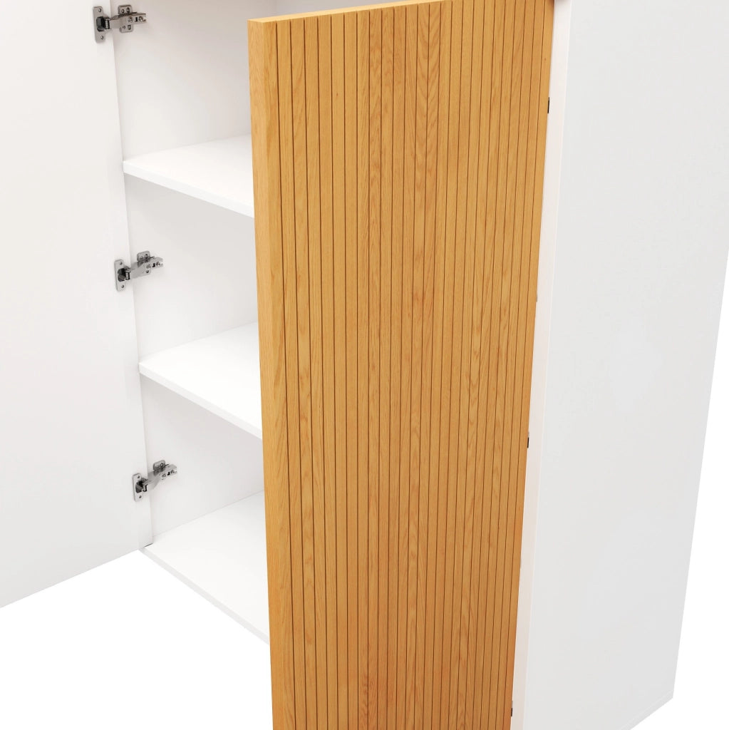 Mobile archivio 80x40x110 cm in MDF bianco e rovere con frontale a lamelle