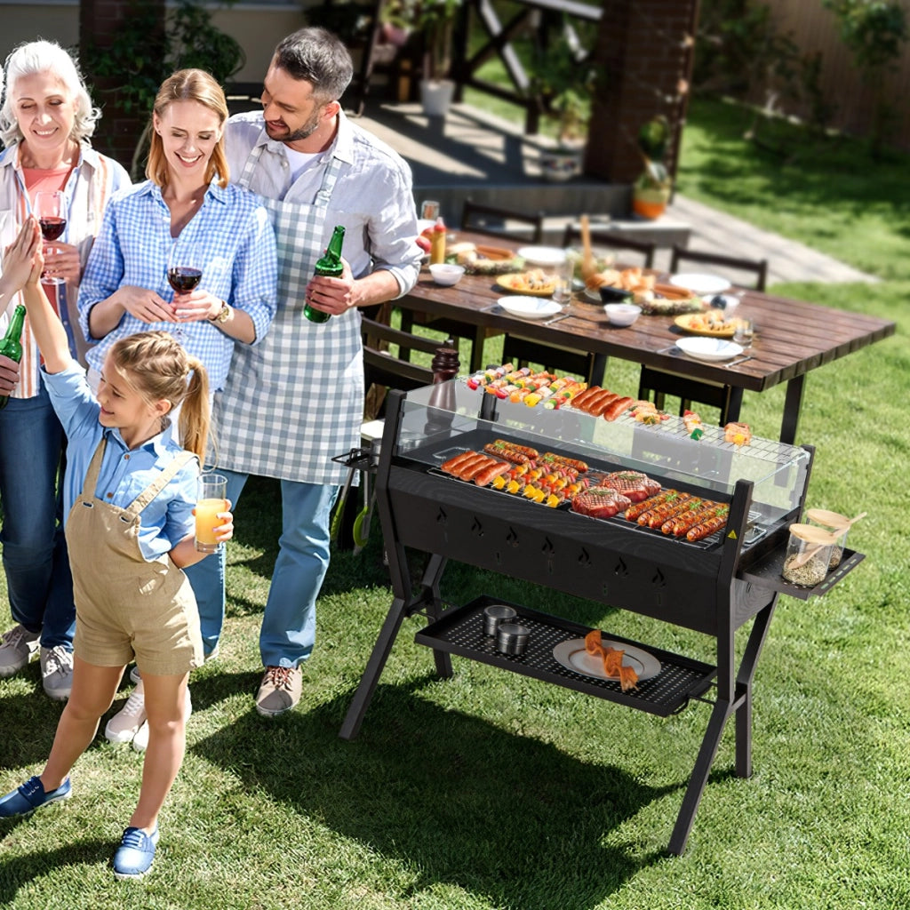 Barbecue a carbone in acciaio con protezione antivento ripiani per condimenti, Set di griglie per barbecue Marrone-Accessori per barbecue