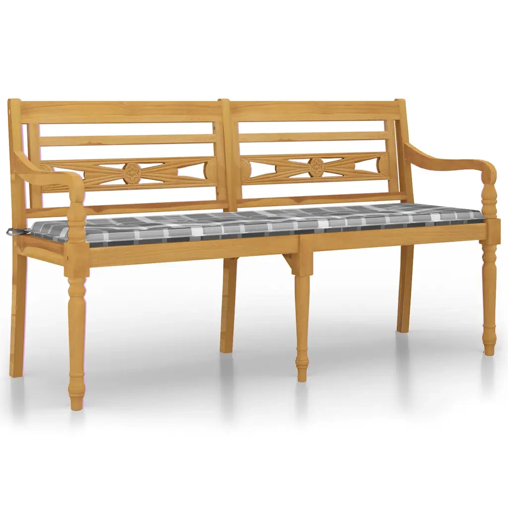 Panchina Batavia con Cuscino Motivo Grigio 150 cm Massello Teak 3100840