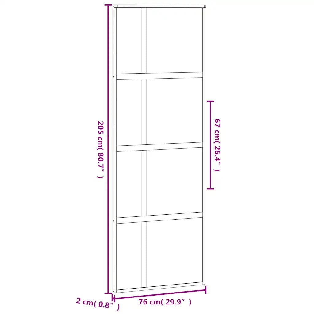 Porta Scorrevole Nera 76x205 cm in Vetro Temperato e Alluminio 155228