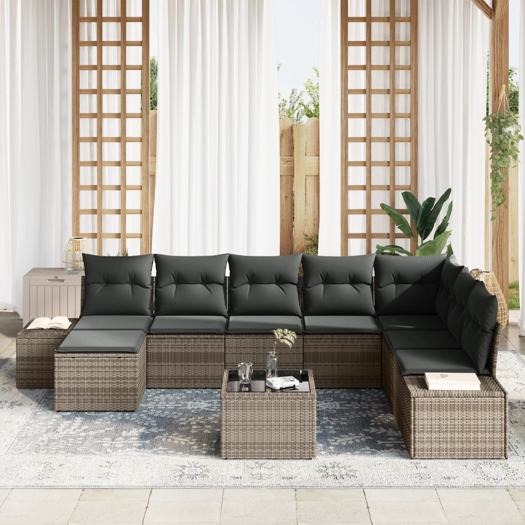 Set Divano Giardino 8 Pezzi con Cuscini Polyrattan Nero