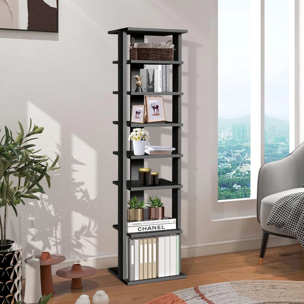 Scarpiera a 7 Ripiani, Scaffale Portascarpe in Legno con 2 Ripiani di Diverse Altezze, Scaffale Portaoggetti Multifunzione per Ingresso Soggiorno Camera da Letto, 28,5x25,5x110 cm (Nero)