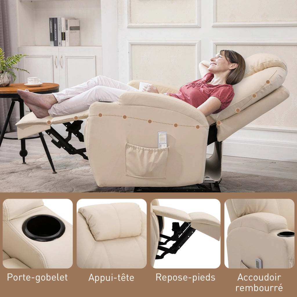 Poltrona Relax Massaggiante Elettrica Reclinabile ¨C zephmum ¨C Tessuto Cr¨¨me