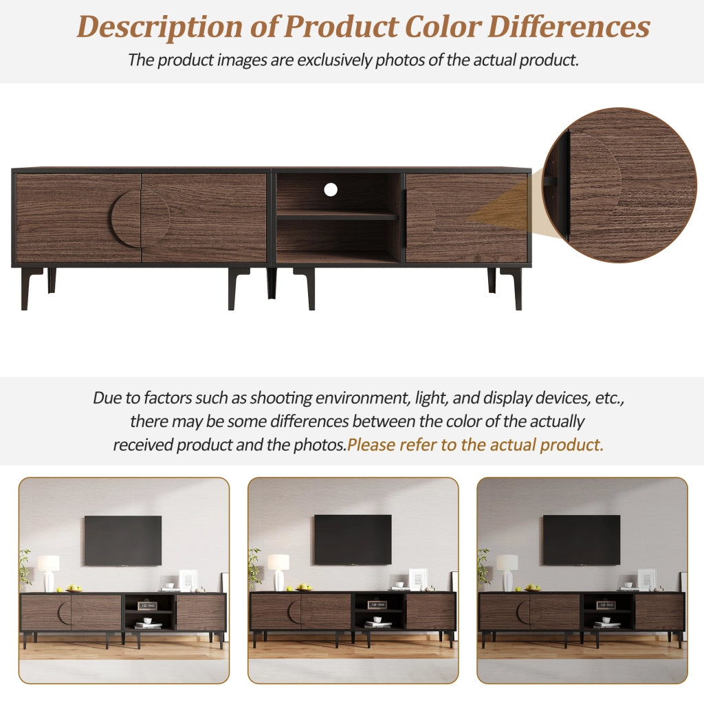 Mobile porta TV con 3 ante e 2 vani aperti per soggiorno in truciolato nero e noce scuro 180 × 35 × 49 cm