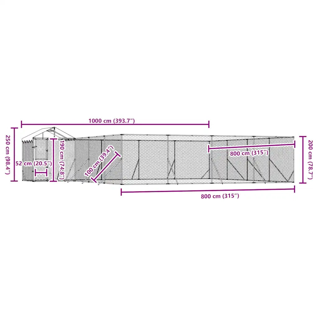 Cuccia Cani da Esterno Tetto Argento 10x8x2,5 m Acciaio Zincato 3190473