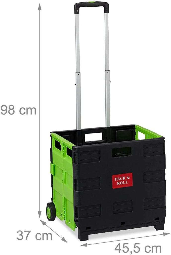Carrello della spesa pieghevole con maniglia e ruote in gomma portata 35 kg carrello da mercato alluminio e plastica verde 13_0000708_2