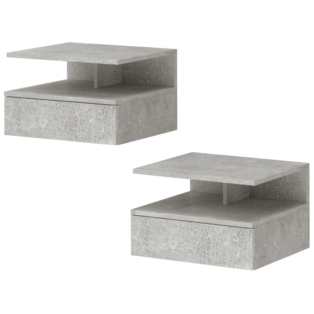 Comodini Sospesi con Cassetto e Mensola ¨C Zephmum ¨C 35x32x22.5 cm Grigio Cemento