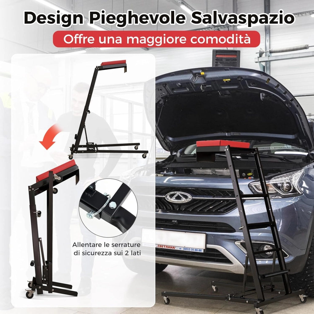 Creeper Pieghevole per Motore, Creeper per Motore Auto con Altezza Regolabile e Angolazione, 4 Ruote, Piattaforma Imbottita, Capacità Carico 180kg, per Garage e Officina di Riparazione