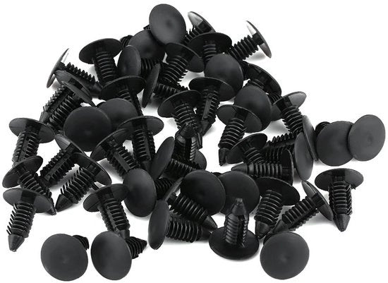 Rivetti in plastica 50 pezzi - Sostenibili - Forma universale - Scatola di conservazione - Accessori per auto - Per clip di parafanghi/trim - Clip per auto