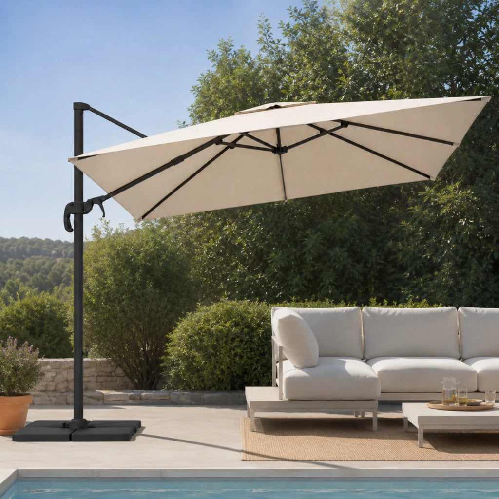 Ombrellone Da Giardino 3X3 M A Braccio Retrattile Per Terrazze Piscina Gazebo Bar Hotel Ambienti Esterni In Acciaio Inossidabile Con Braccio Rotabile 360° Telo 180 G M2 Impermeabile Anti UV Resistente Beige