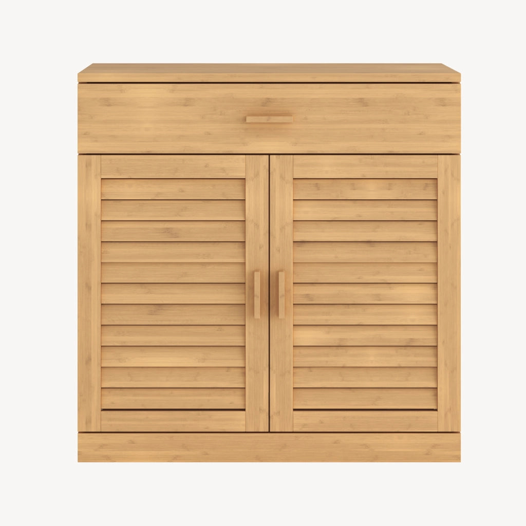 Scarpiera Aarela a 2 Ante con Cassetto e 3 Ripiani in Bambù Naturale 67 x 66 x 34 cm [en.casa]