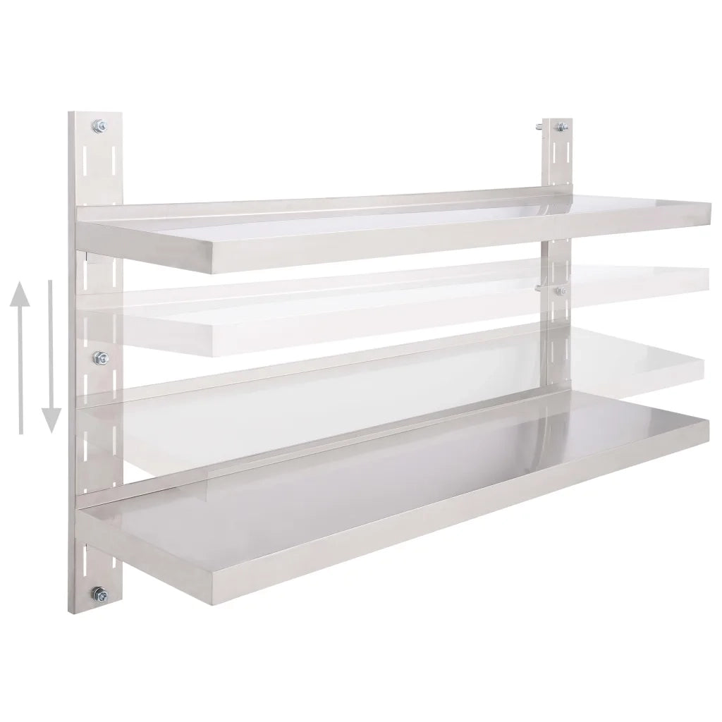 Mensola | Ripiano | Scaffale a Sospensione a 2 Livelli in Acciaio Inox 120x30 cm