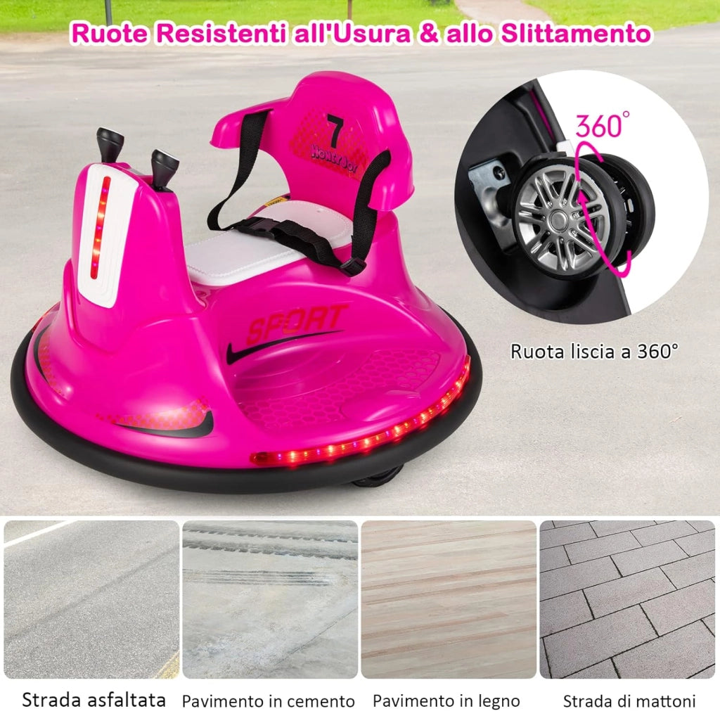 6V Autoscontro Elettrico per Bambini, Veicolo Elettrico con Telecomando, Girevole a 360°, Luci LED Colorate e Cintura di Sicurezza Regolabile, 37-95 Mesi (Rosa)