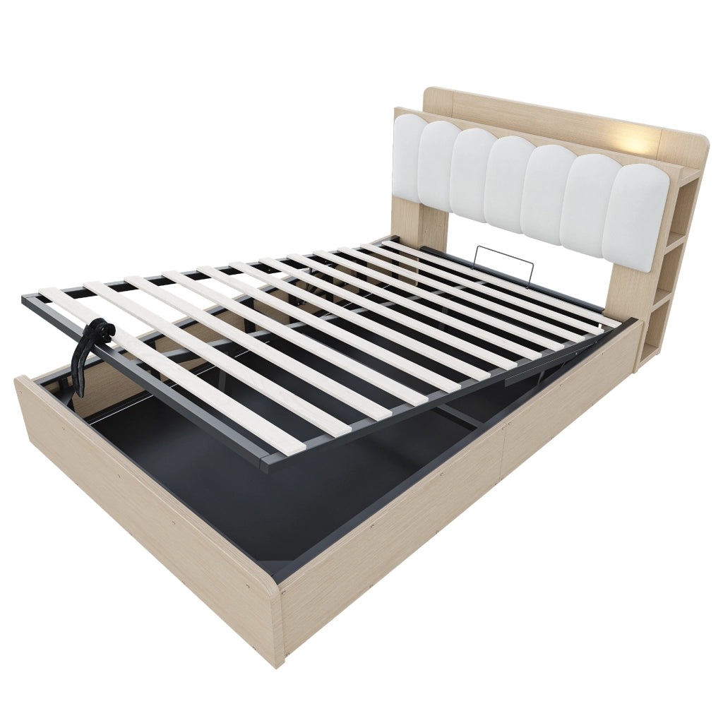 LETTO contenitore idraulico 140x200 cm in legno colore naturale con USB