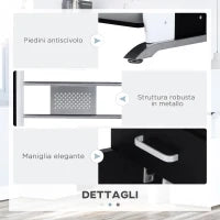 Scrivania per Computer con Ripiano, Cassetto e Armadietto, in MDF e Ferro, 100x52x75 cm, Bianca e Nera