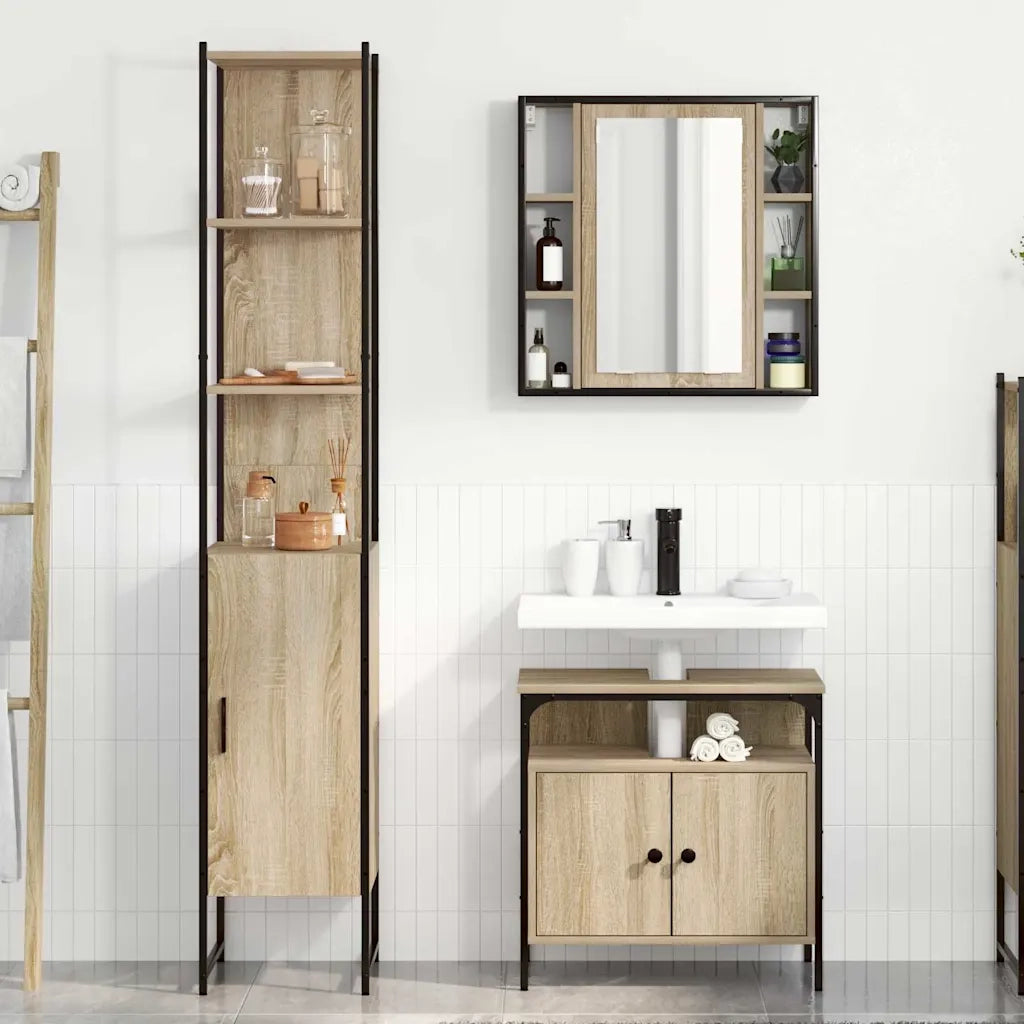 Set di mobili per il bagno con lo scaffale 3 pcs Rovere Sonoma