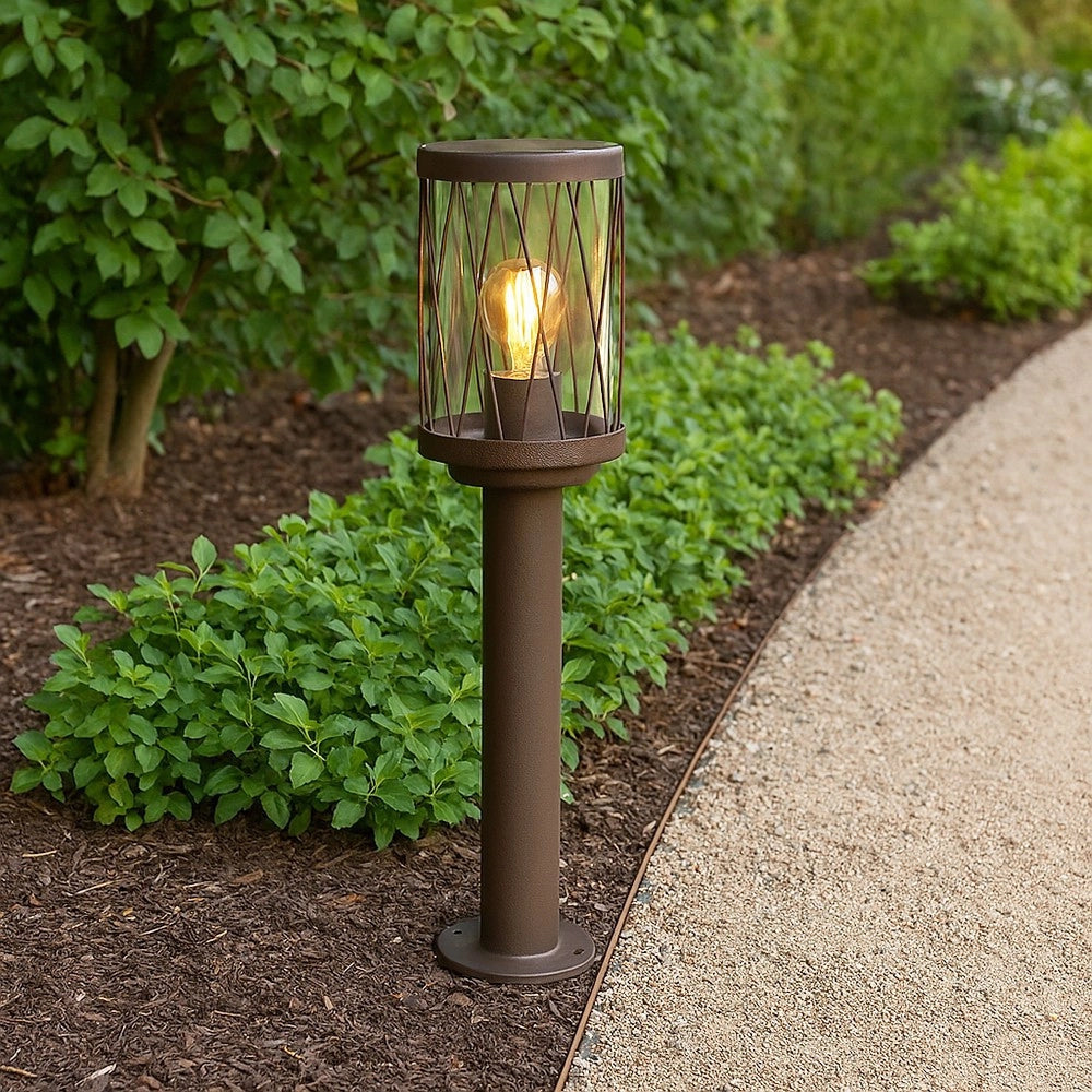 Trade Shop - Lampioncino Da Esterno In Alluminio Rosso Ruggine Da Giardino Moderno E27 Ip44 Pt-01 -