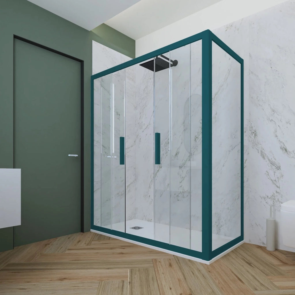 Box doccia 2 ante scorrevoli 90x120 CM H 200 Vetro Trasparente Profilo Verde Night Watch mod. Glam Duo