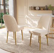 Sedia da pranzo 45.5x62x87.5 cm con piedini antiscivolo; velluto e gambe in metallo beige