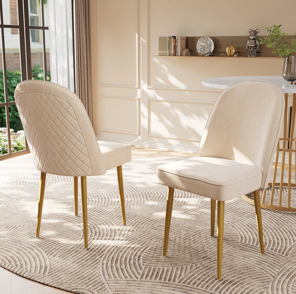 Sedia da pranzo 45.5x62x87.5 cm con piedini antiscivolo; velluto e gambe in metallo beige