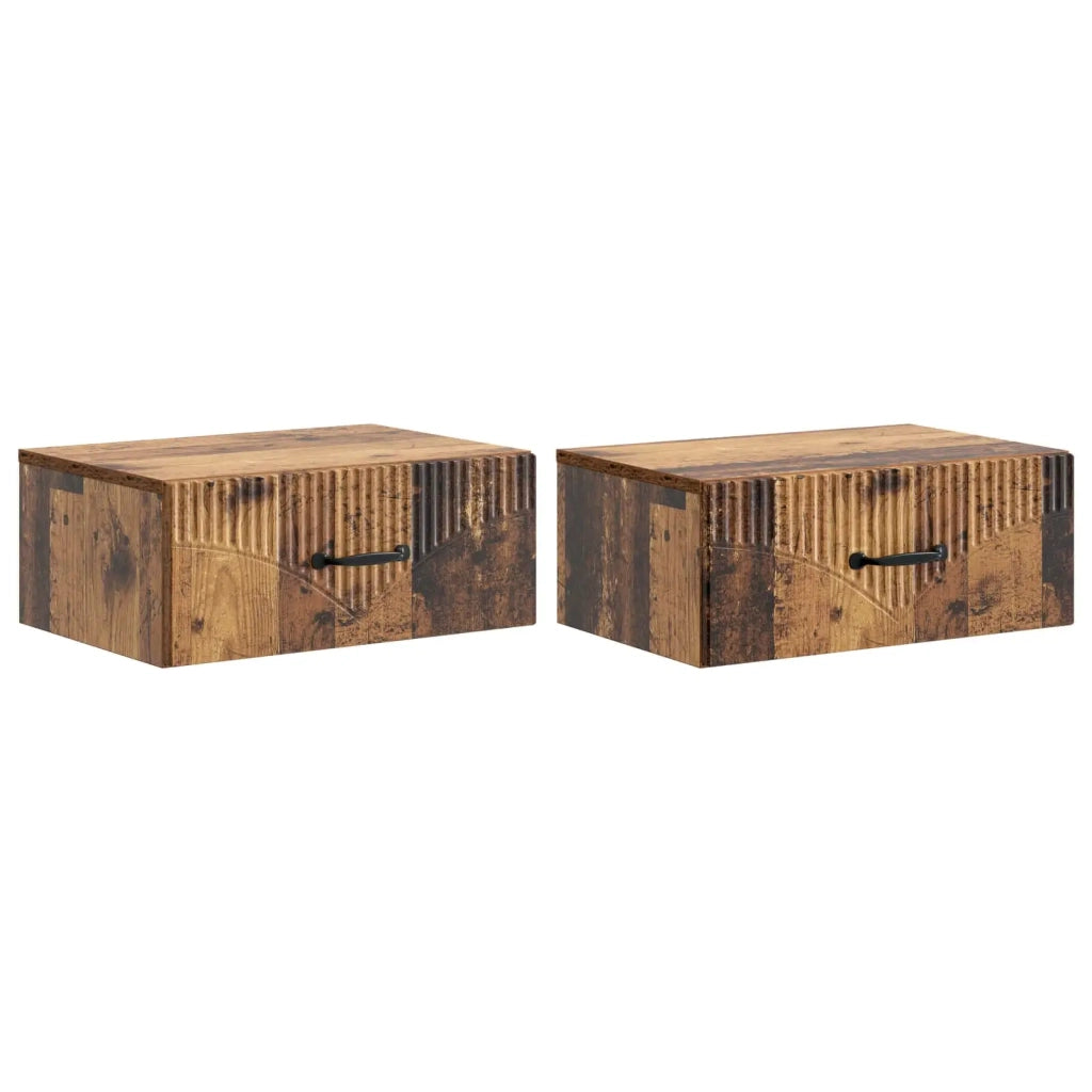Set di 2 Comodini | Armadio da Notte | Mobiletto da notte a muro Legno antico 49 x 34,5 x 20 cm