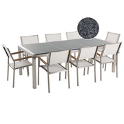 Set da pranzo da giardino bianco con piano in granito grigio 8 posti 220 x 100 cm