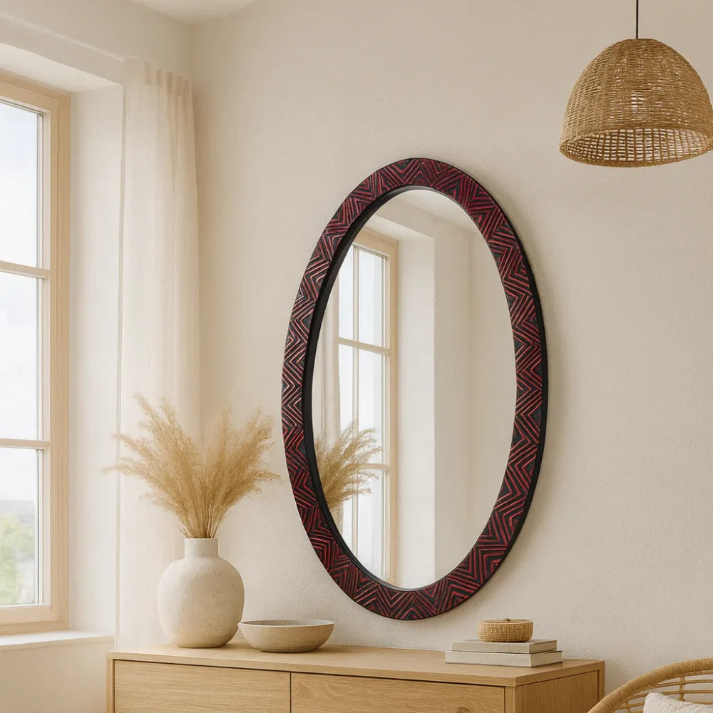 Specchio ovale da parete Zig con cornice in legno marrone scuro | Duzzle