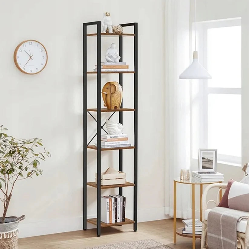 Libreria alta da 187,5 cm, finitura marrone, ideale per spazi ridotti.