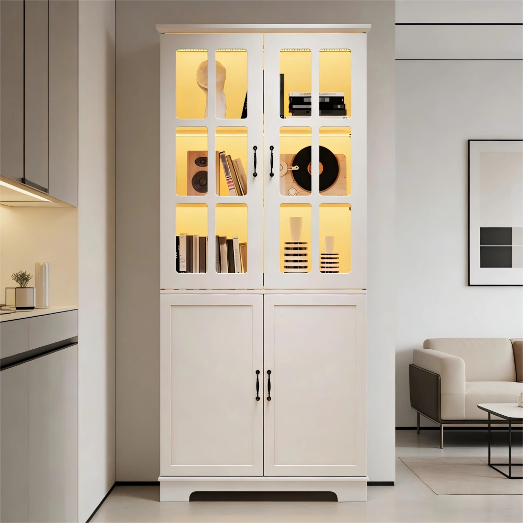 Libreria con Vetrina 5 Ripiani ¨C MINIMAL ¨C Bianco, Truciolato, 80x38x180