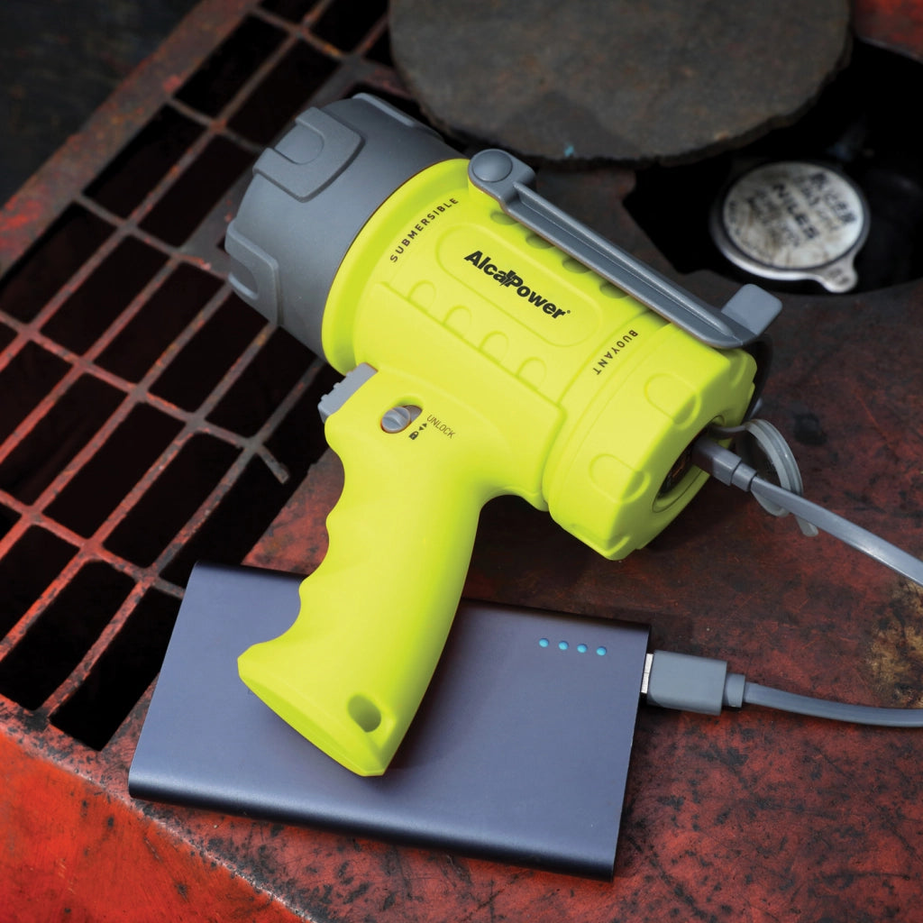 Alcapower Torcia LED Ricaricabile 1400lm IP67 Galleggiante con Power Bank integrato e 5 modalità di illuminazione per impieghi professionali