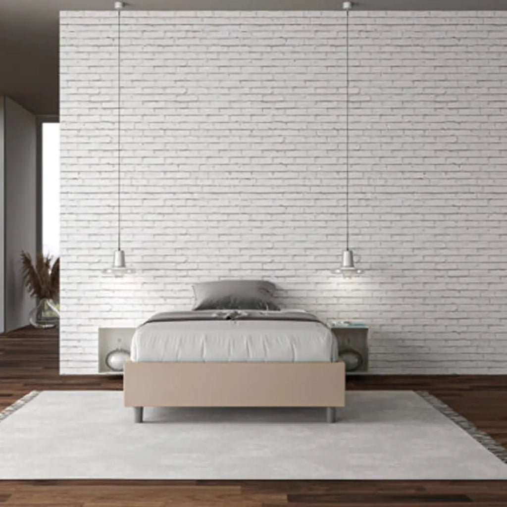 Letto matrimoniale francese con rete imbottito 140x210 similpelle tortora Azelia
