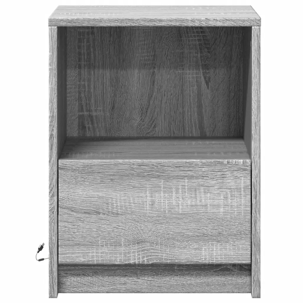 Comodini con Luci LED 2pz-Set di 2 Tavolino da notte Grigio Sonoma in Legno Multistrato 846272
