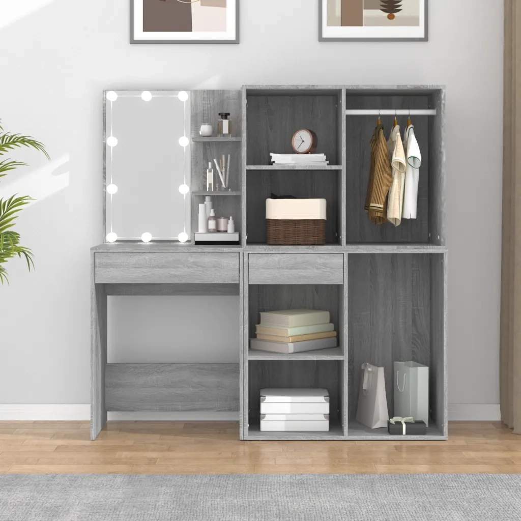 Toeletta con LED e Armadietti Grigio Sonoma Legno Multistrato 3120189