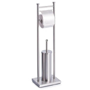 Trade Shop - Porta Rotolo Con Scopino Portascopino Acciaio Quadrato Accessorio Bagno Wc 59966 -