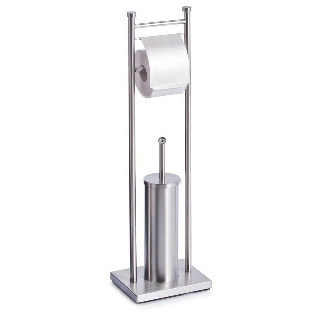 Trade Shop - Porta Rotolo Con Scopino Portascopino Acciaio Quadrato Accessorio Bagno Wc 59966 -