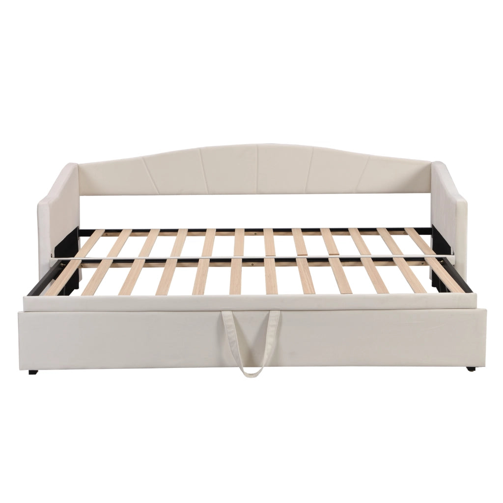 Divano letto estraibile in velluto - Zephmum- 90/180x200 cm - Beige - Con rete a doghe