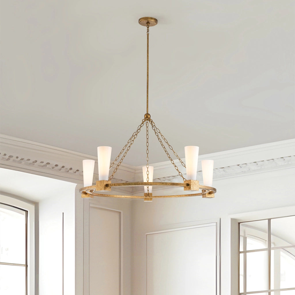Lampadario Art Déco oro Ø106 opale 5xE27 Elstead Kristy
