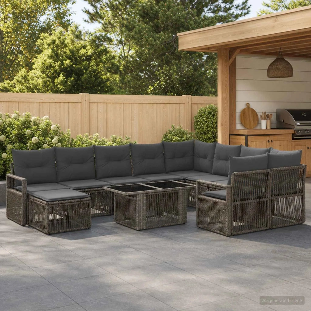 Set Divano da Giardino 11 pz Grigio e Grigio Scuro polyrattan 3437189