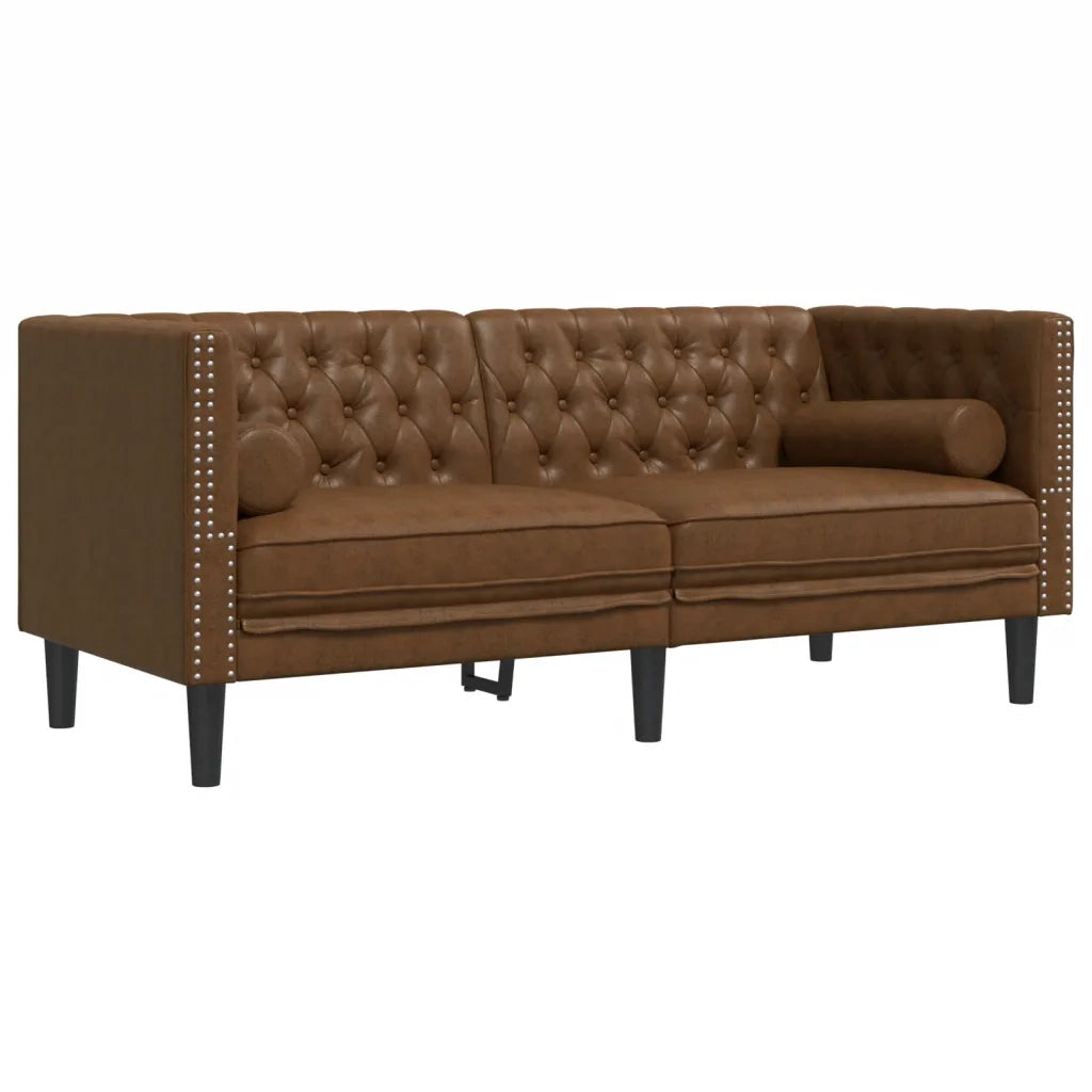 Divano | Divano da soggiorno | Sofa Chesterfield con Rinforzi 2 Posti Marrone in Scamosciato