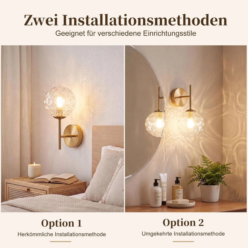 ZMH Lampada da Parete Interni Oro G9 Metall Vetro Sferico Vintage Decorativa per Soggiorno Corridoio Senza Lampadina