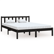 Letto matrimoniale | Letto per adulti | Giroletto Nero in Legno Massello 135x190 cm Double