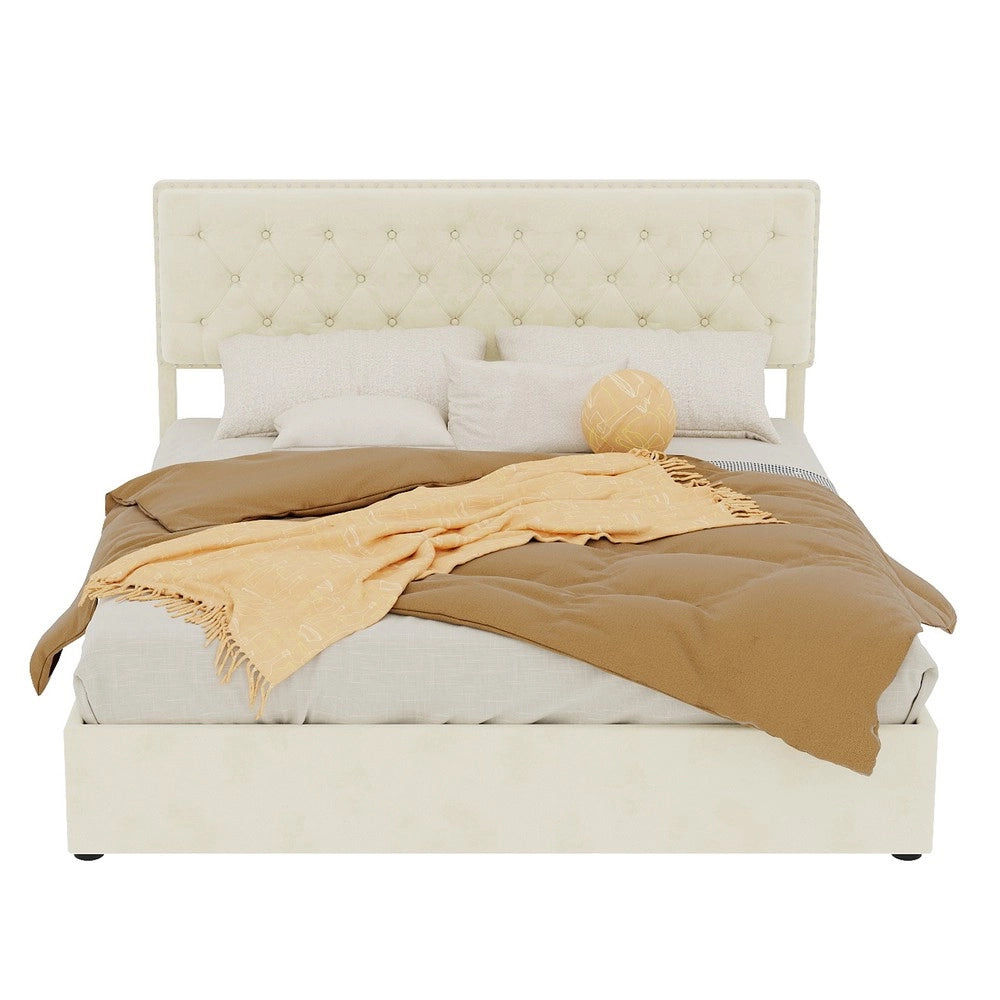 Letto Contenitore Imbottito con Materasso ¨C MINIMAL ¨C Velluto Beige 160x200