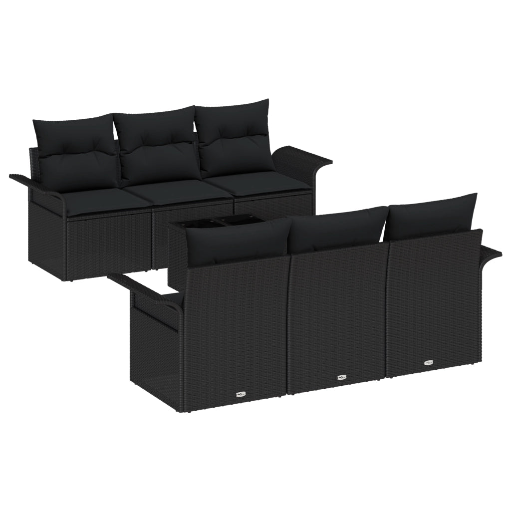 Set di Divani da Giardino a 7 Pezzi con Cuscini Nero Rattan Poly