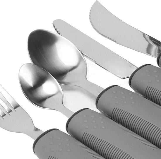 Set di Misurazione con Peso Regolabile e Manico Adattabile - Manicotti per Artrite e Parkinson - Materiale in Acciaio Inox con Finitura in Argento per Anziani e Persone con Disabilità - Manico Leggero per Utensili da Cucina.