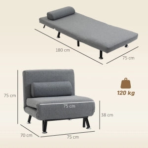 Poltrona letto pieghevole con schienale regolabile, Grigio Scuro, 75x70x75 cm